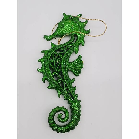 Ornament - Glittering Green Sea Horse - Picture 2 of 3